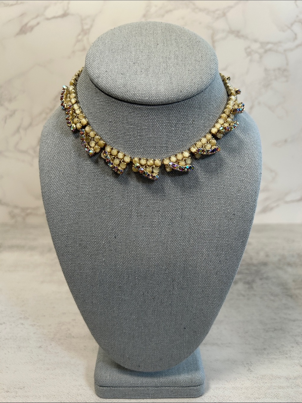 Champagne and Ivory Clustered Crystal Choker Necklace featuring AB Rhinestones